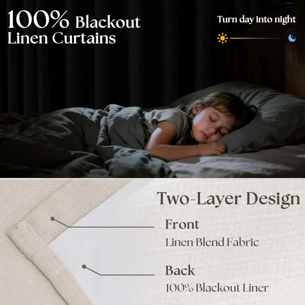 Brand New Twodrapes Cream Ivory 100-Inch Blackout Linen Curtains